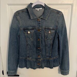 Chico’s Classic Blue Denim Ruffled Hem Jacket Size 0